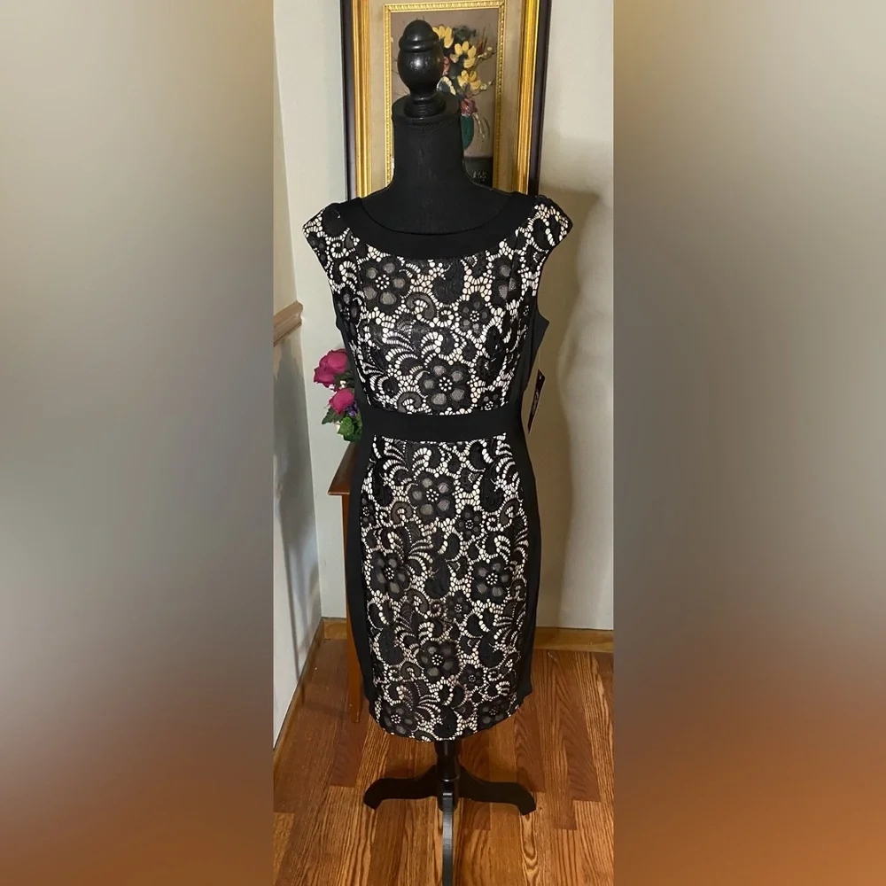 JAX black lace and nude dress, size 6 - Picture 2 of 6